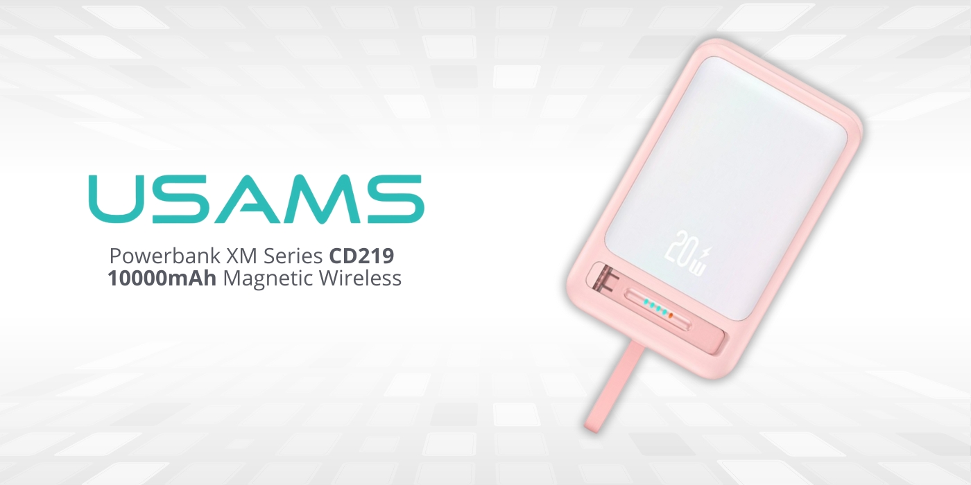 Išorinė baterija USAMS XM Series CD219 10000mAh magnetinė belaidė rožinės spalvos aprašymas - Prekės nuotrauka
