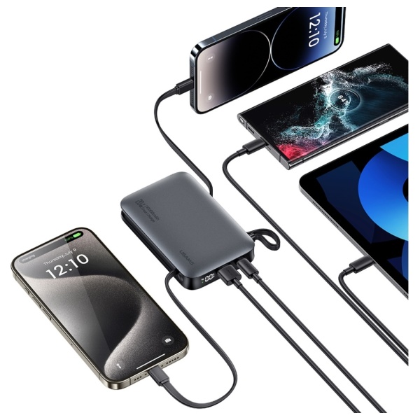 Išorinė baterija USAMS XR Series CD228 10000mAh 20W + USB-C/Lightning laidas, juodos spalvos aprašymas - Prekės nuotrauka
