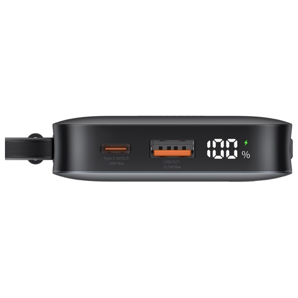 Išorinė baterija USAMS XR Series CD228 10000mAh 20W + USB-C/Lightning laidas, juodos spalvos aprašymas - Prekės nuotrauka