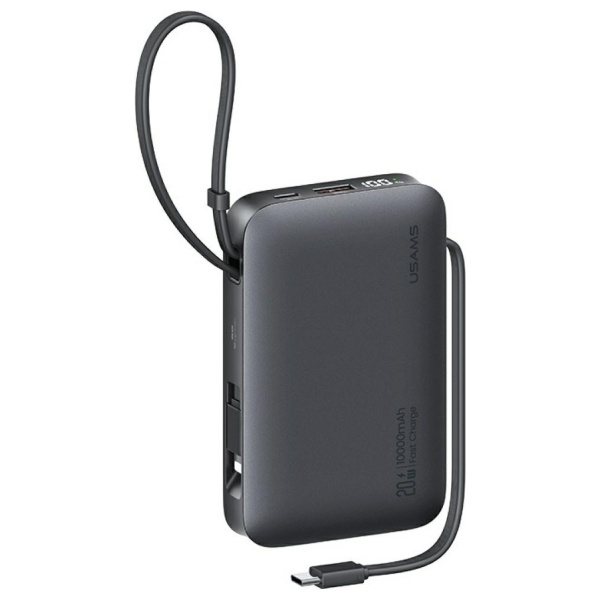 Išorinė baterija USAMS XR Series CD228 10000mAh 20W + USB-C/Lightning laidas, juodos spalvos aprašymas - Prekės nuotrauka