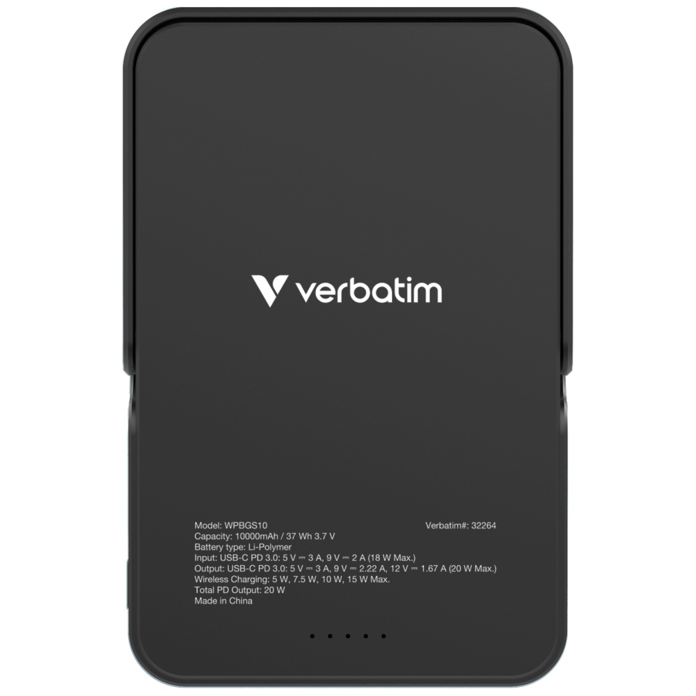 Išorinė baterija Verbatim Charge n Go 10000mAh su stoveliu Magnetic Wireless juodos spalvos 32264 aprašymas - Prekės nuotrauka