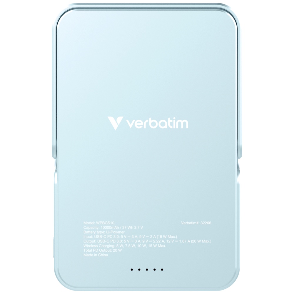 Išorinė baterija Verbatim Charge n Go 10000mAh su stoveliu Magnetic Wireless mėlynos spalvos 32266 aprašymas - Prekės nuotrauka