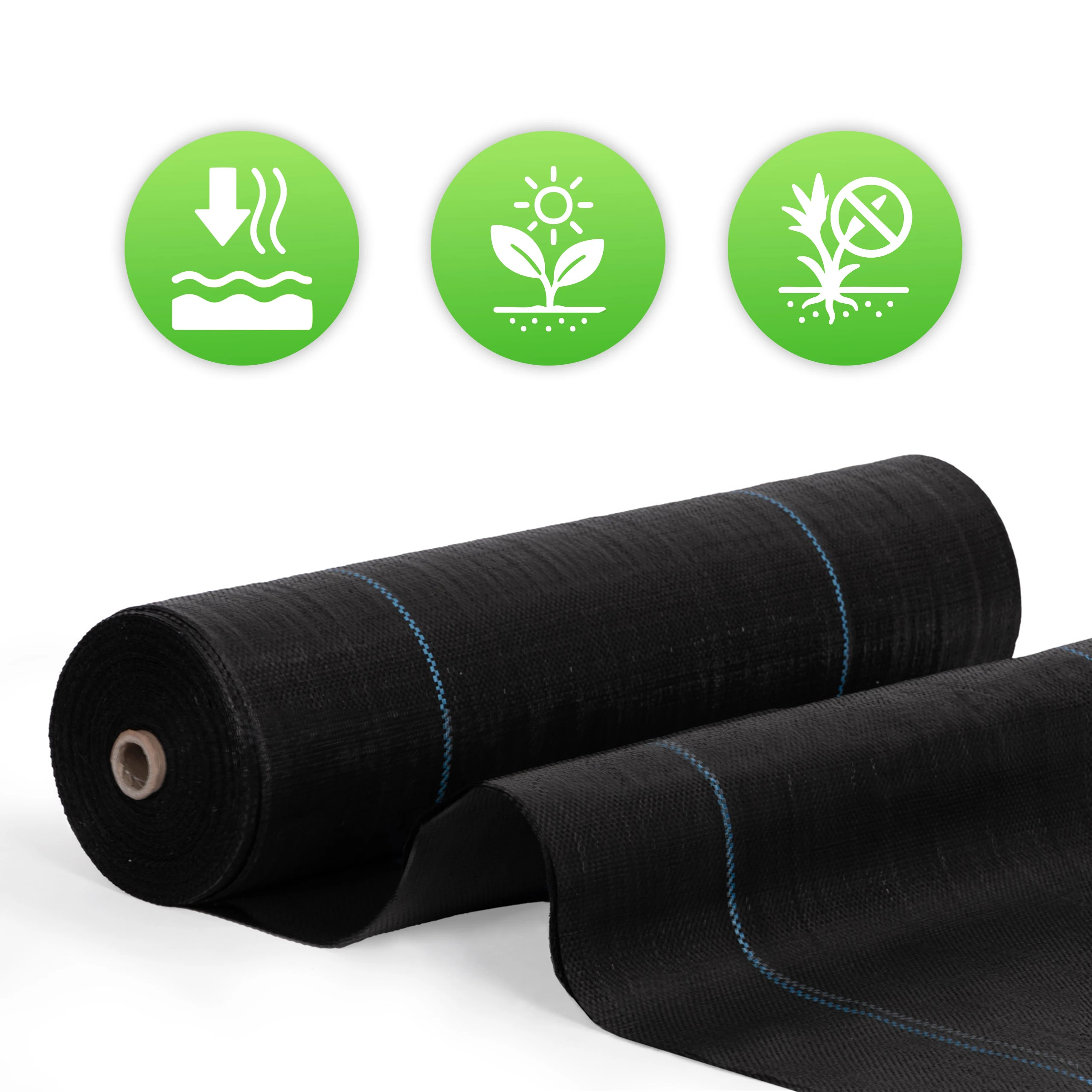 Juoda UV spinduliams atspari agrodanga 90 g/m², piktžolių kontrolės audinys 3,2×50 m, smeigtukai, MultiGarden aprašymas - Prekės nuotrauka