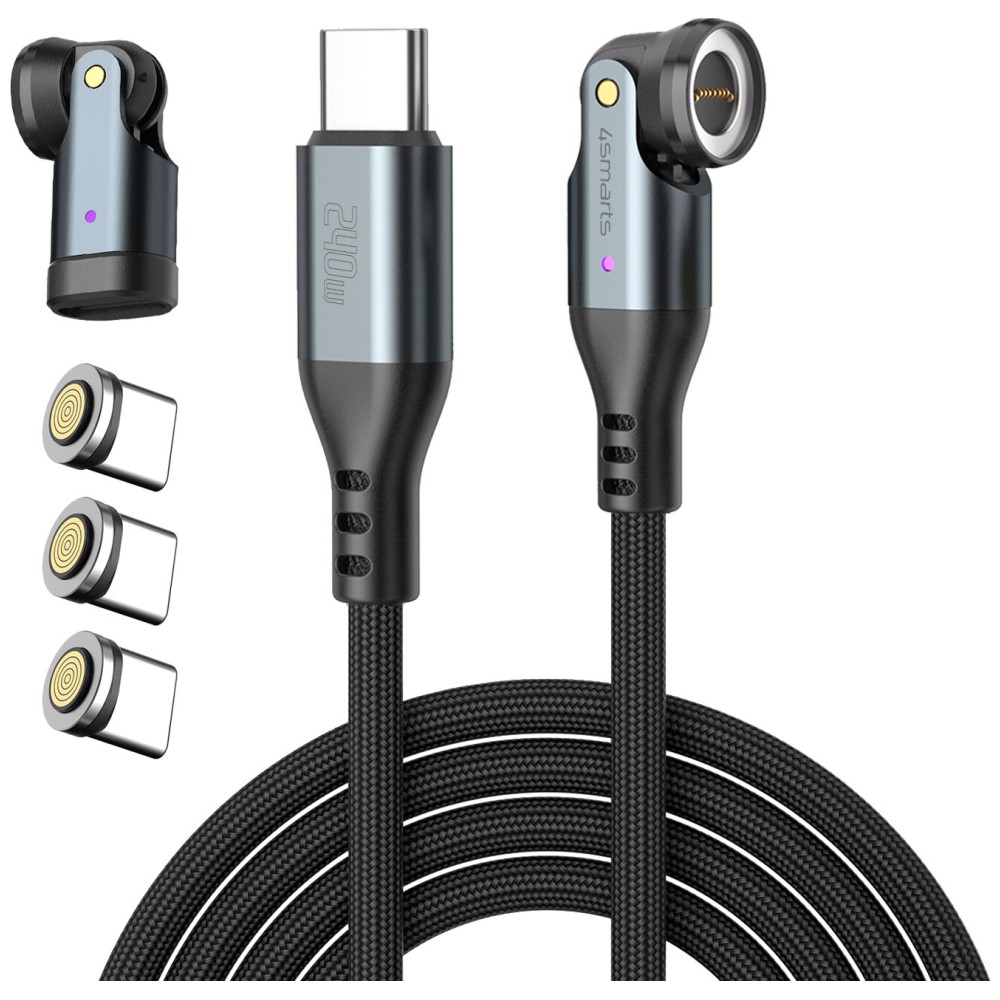 Kabelis 4smarts 540° Magnetic USB-C Kabelis Set GravityCord 240W 1.8m juodos spalvos aprašymas - Prekės nuotrauka Kabelis 4smarts 540° Magnetic USB-C Kabelis Set GravityCord 240W 1.8m juodos spalvos aprašymas - Prekės nuotrauka