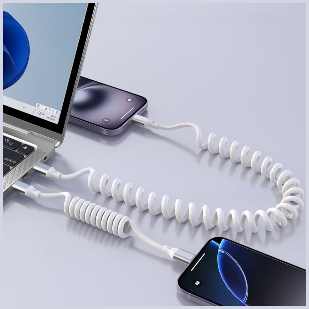 Kabelis 4smarts spiralinis USB-C į USB-C 240W baltas aprašymas - Prekės nuotrauka