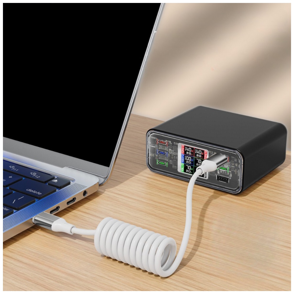 Kabelis 4smarts spiralinis USB-C į USB-C 240W baltas aprašymas - Prekės nuotrauka