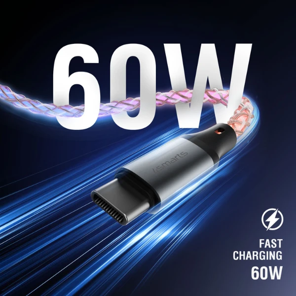 Kabelis 4smarts USB-C 60W 1.5m RGB aprašymas - Prekės nuotrauka