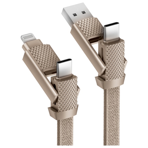 Energea Kabelis Bazic GoCharge Alukabelis 4in1 (USB-A/USB-C – USB-C/Lightning) 15cm 60W 3A PD Fast Charge auksinis aprašymas - Prekės nuotrauka