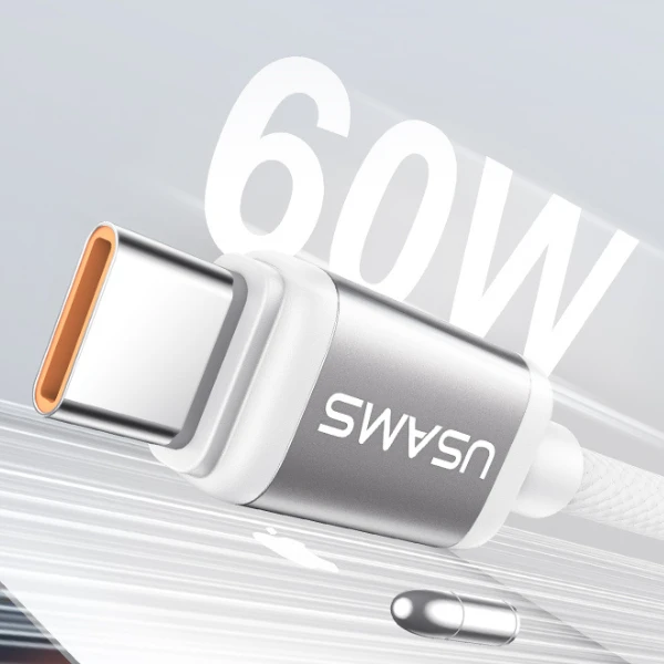 Kabelis USAMS Bicolor Series SJ756 PD 60W USB-C/USB-C 1.2m juodos spalvos ir baltos spalvos aprašymas - Prekės nuotrauka