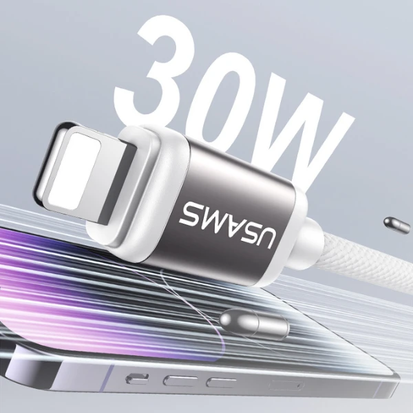 Kabelis USAMS Bicolor Series SJ757 PD 30W USB-C/Lightning 1.2m žalios spalvos ir violetinės spalvos aprašymas - Prekės nuotrauka