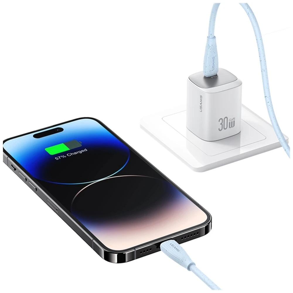 Kabelis USAMS Žalias Series SJ717 30W USB-C į Lightning 1m baltos spalvos aprašymas - Prekės nuotrauka