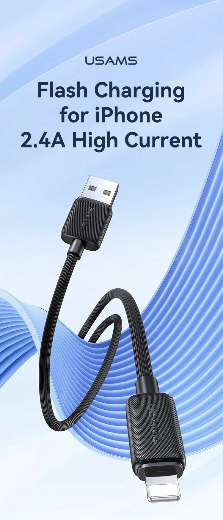 Kabelis USAMS KY Series US-SJ694 2.4A Lightning į USB-A 2m baltos spalvos aprašymas - Prekės nuotrauka