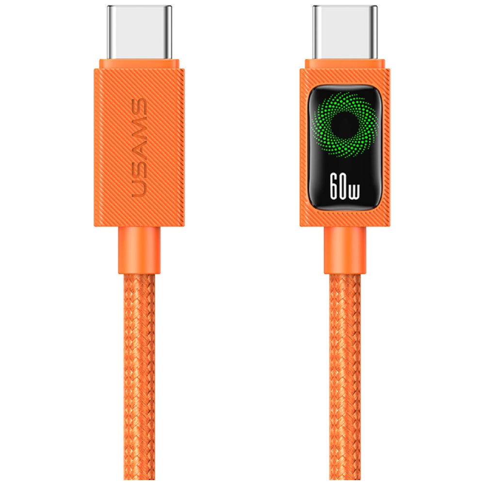 Kabelis USAMS SJ773 PD 60W USB-C/USB-C 1.2m oranžinės spalvos aprašymas - Prekės nuotrauka