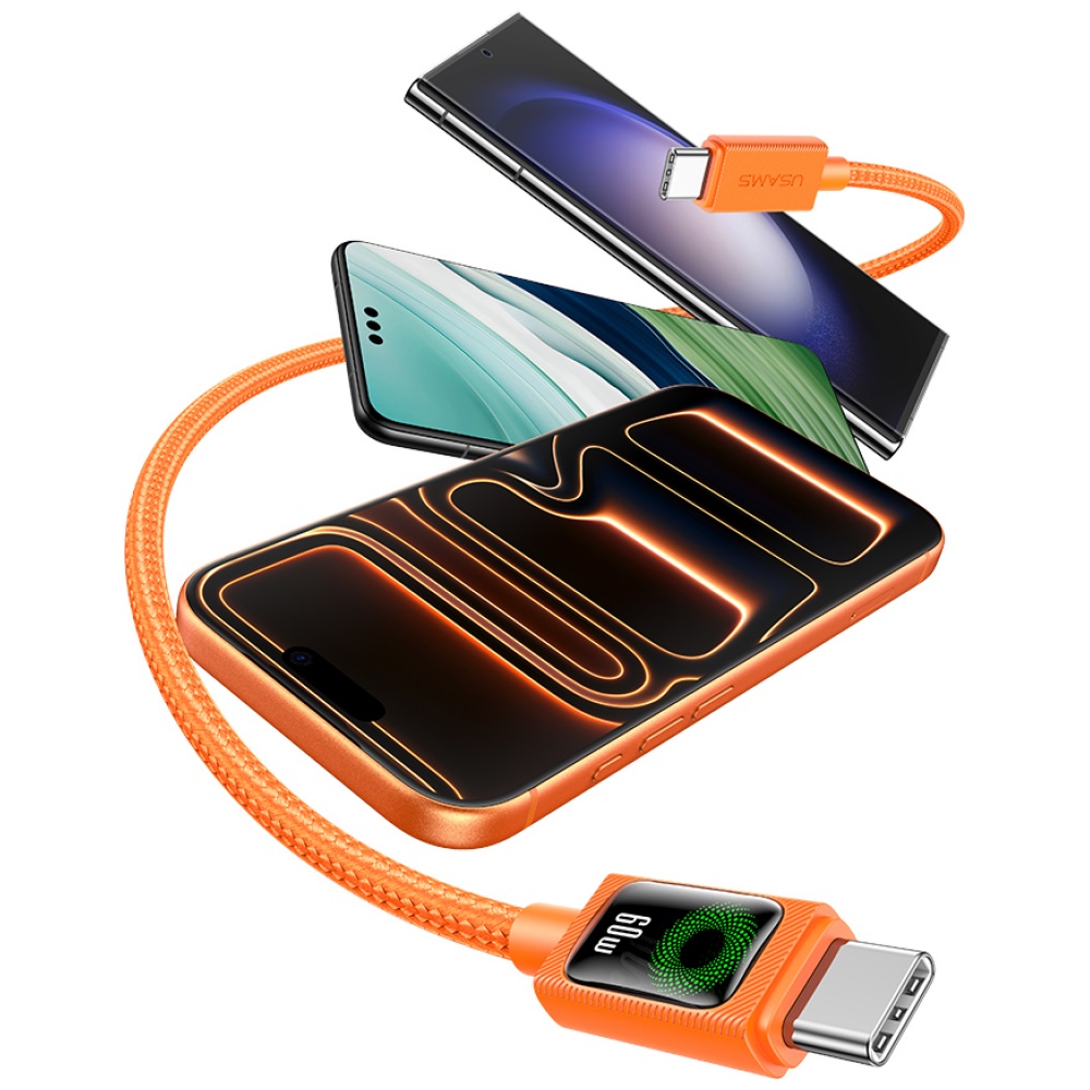 Kabelis USAMS SJ773 PD 60W USB-C/USB-C 1.2m oranžinės spalvos aprašymas - Prekės nuotrauka