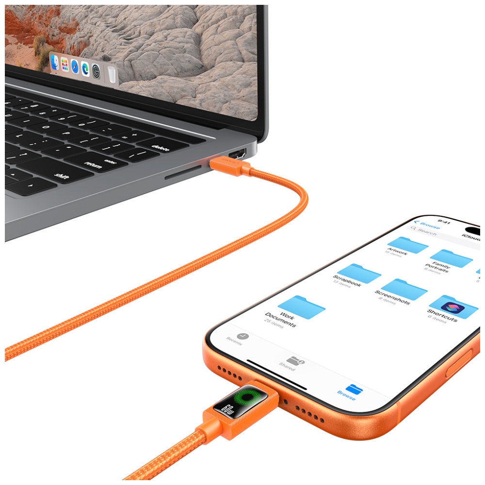 Kabelis USAMS SJ773 PD 60W USB-C/USB-C 1.2m oranžinės spalvos aprašymas - Prekės nuotrauka