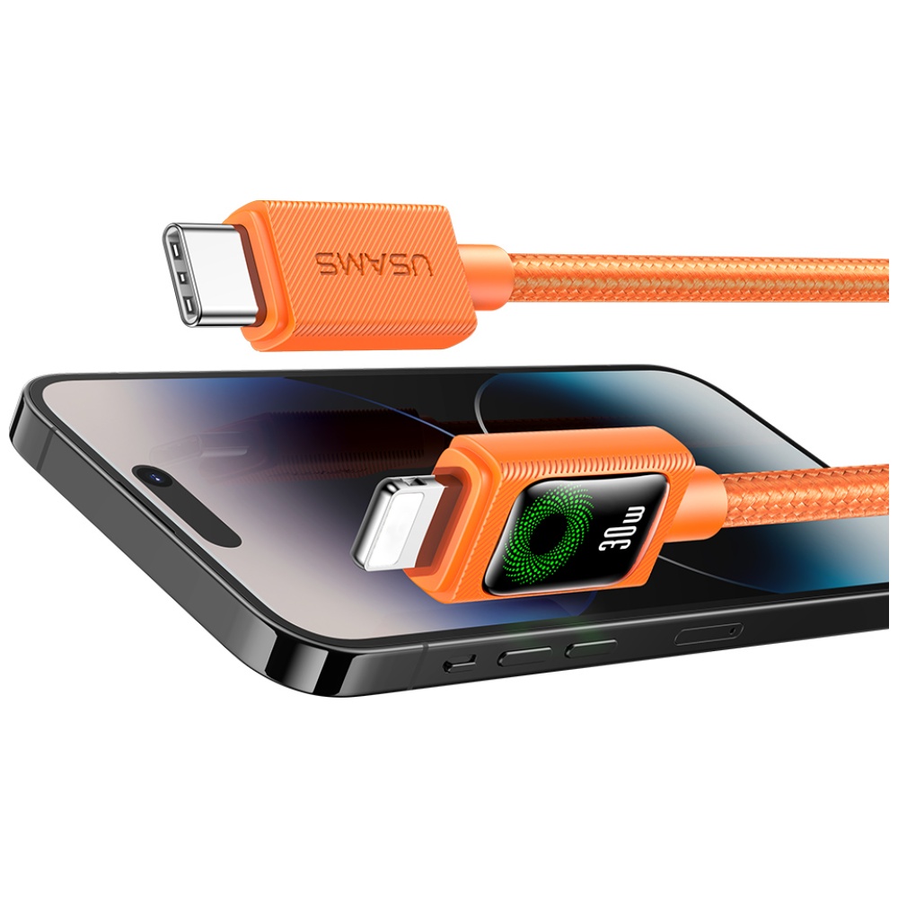 Kabelis USAMS SJ774 PD 30W USB-C/Lightning 1.2m oranžinis aprašymas - Prekės nuotrauka