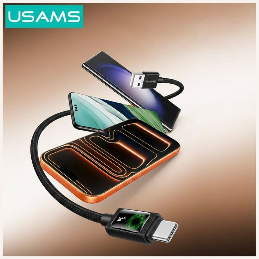 Kabelis USAMS U92 18W USB-C į USB-A 1.2m juodos spalvos aprašymas - Prekės nuotrauka
