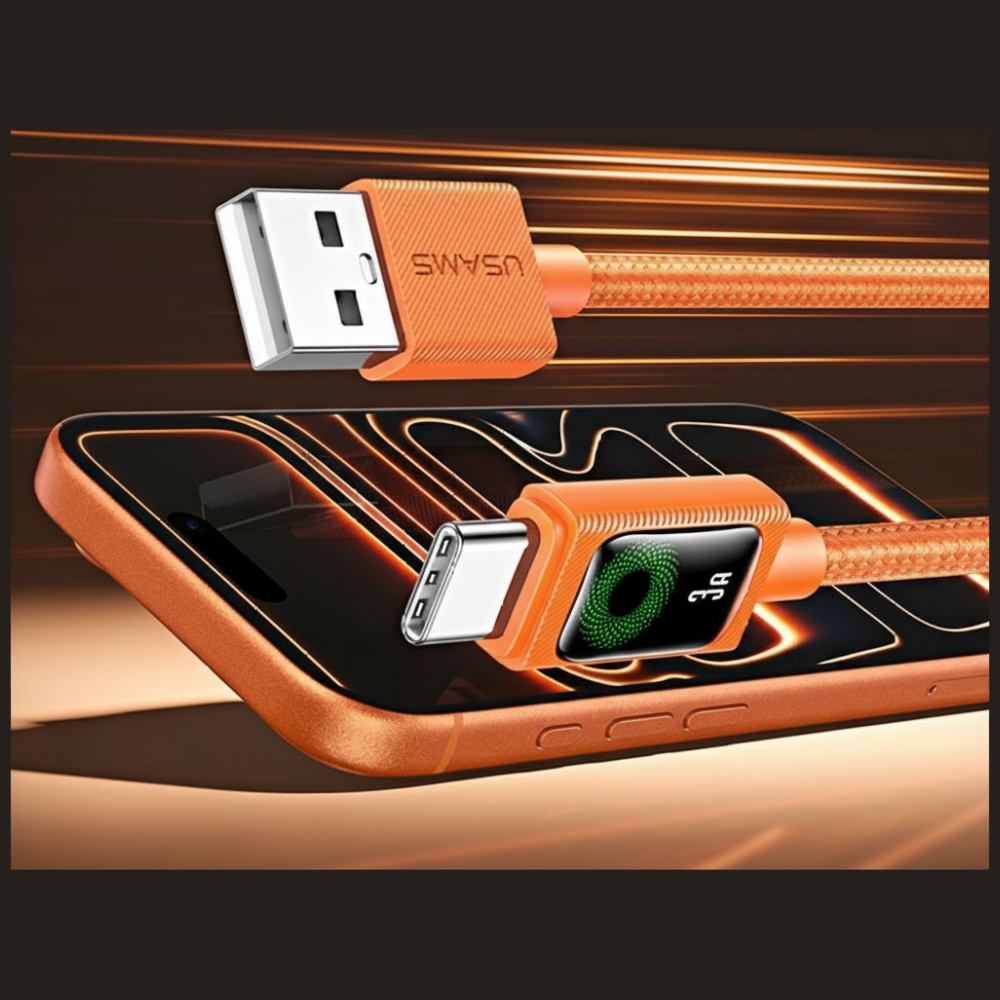 Kabelis USAMS U92 18W USB-C į USB-A 1.2m oranžinės spalvos aprašymas - Prekės nuotrauka