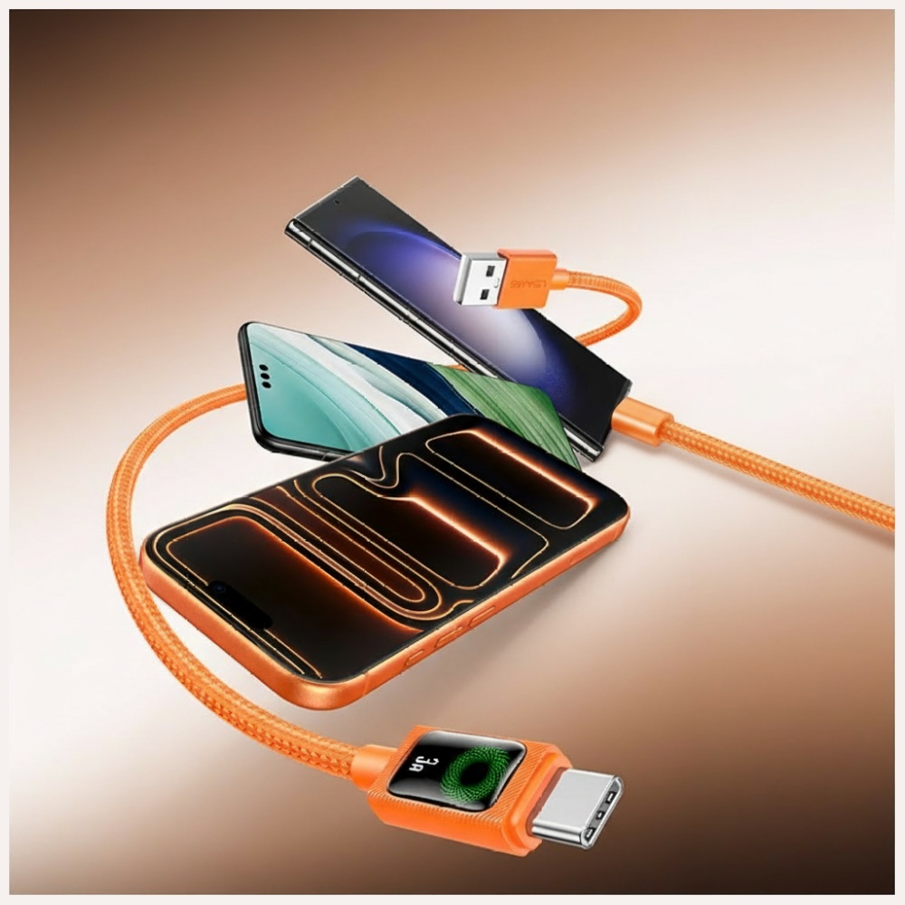Kabelis USAMS U92 18W USB-C į USB-A 1.2m oranžinės spalvos aprašymas - Prekės nuotrauka