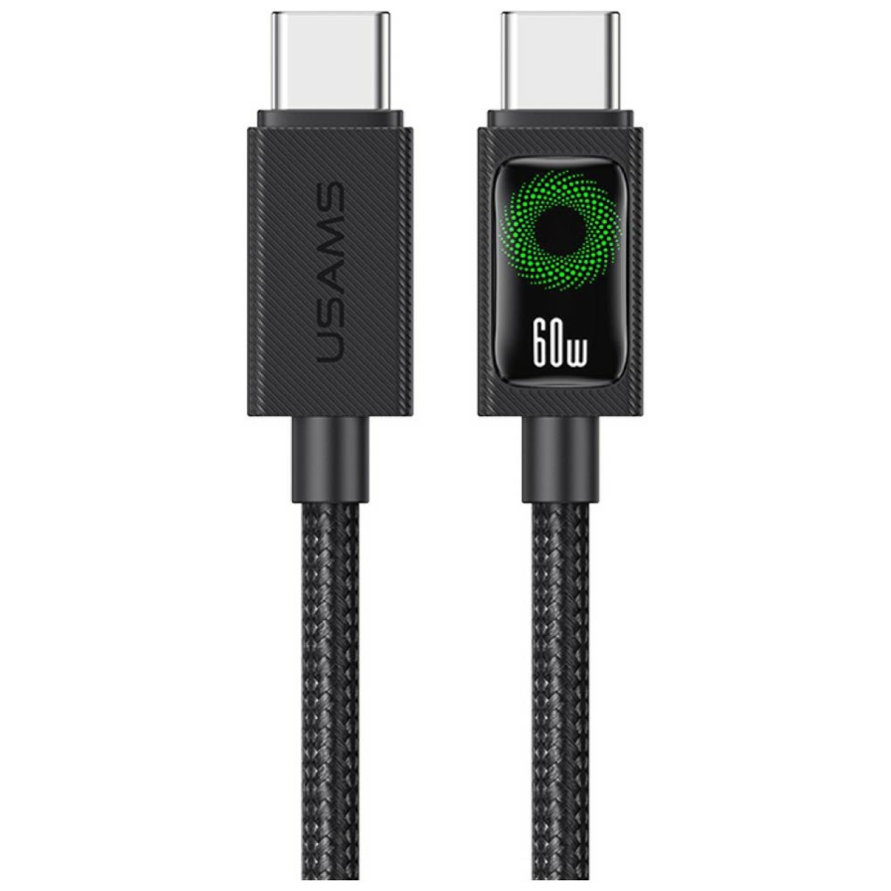 Kabelis USAMS U92 60W USB-C į USB-C 1.2m juodos spalvos aprašymas - Prekės nuotrauka