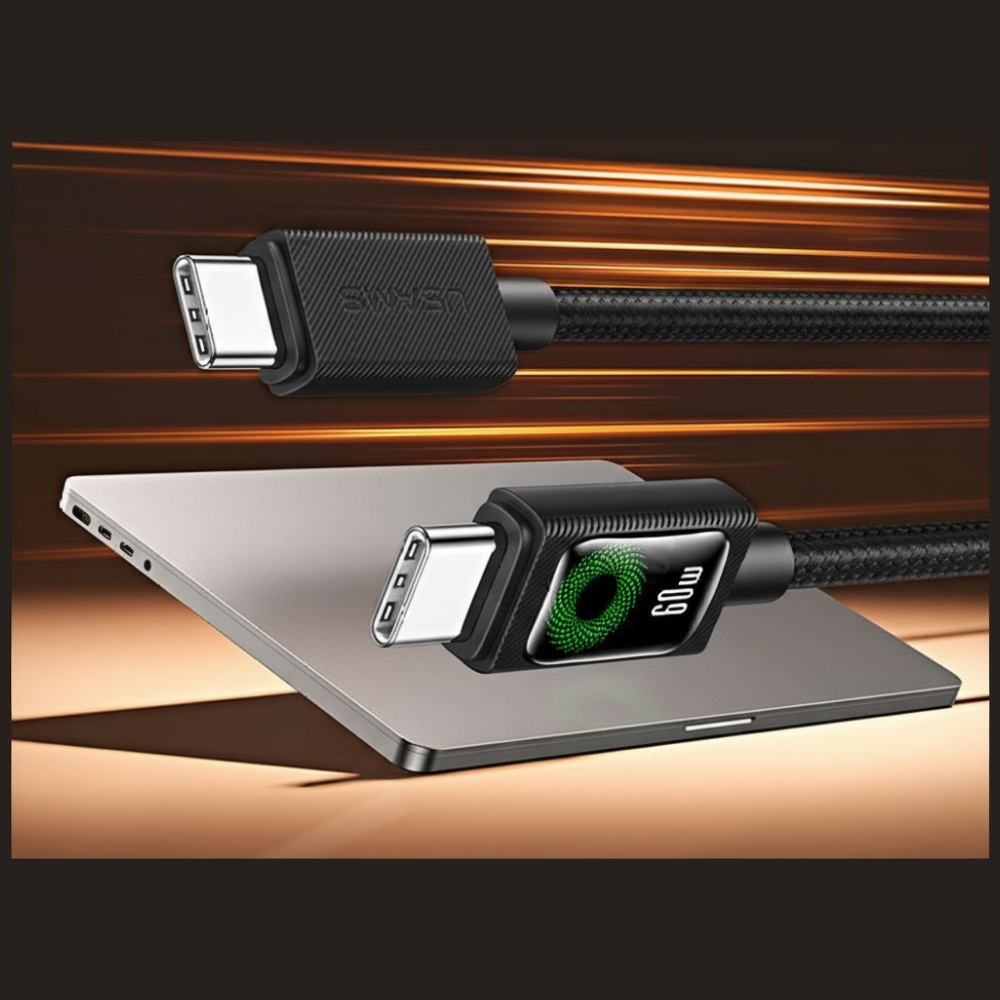 Kabelis USAMS U92 60W USB-C į USB-C 1.2m juodos spalvos aprašymas - Prekės nuotrauka