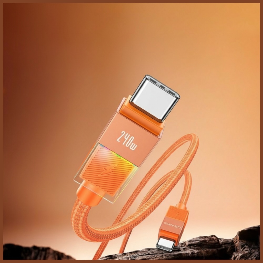 Kabelis USAMS U93 240W USB-C į USB-C 1.2m oranžinės spalvos aprašymas - Prekės nuotrauka
