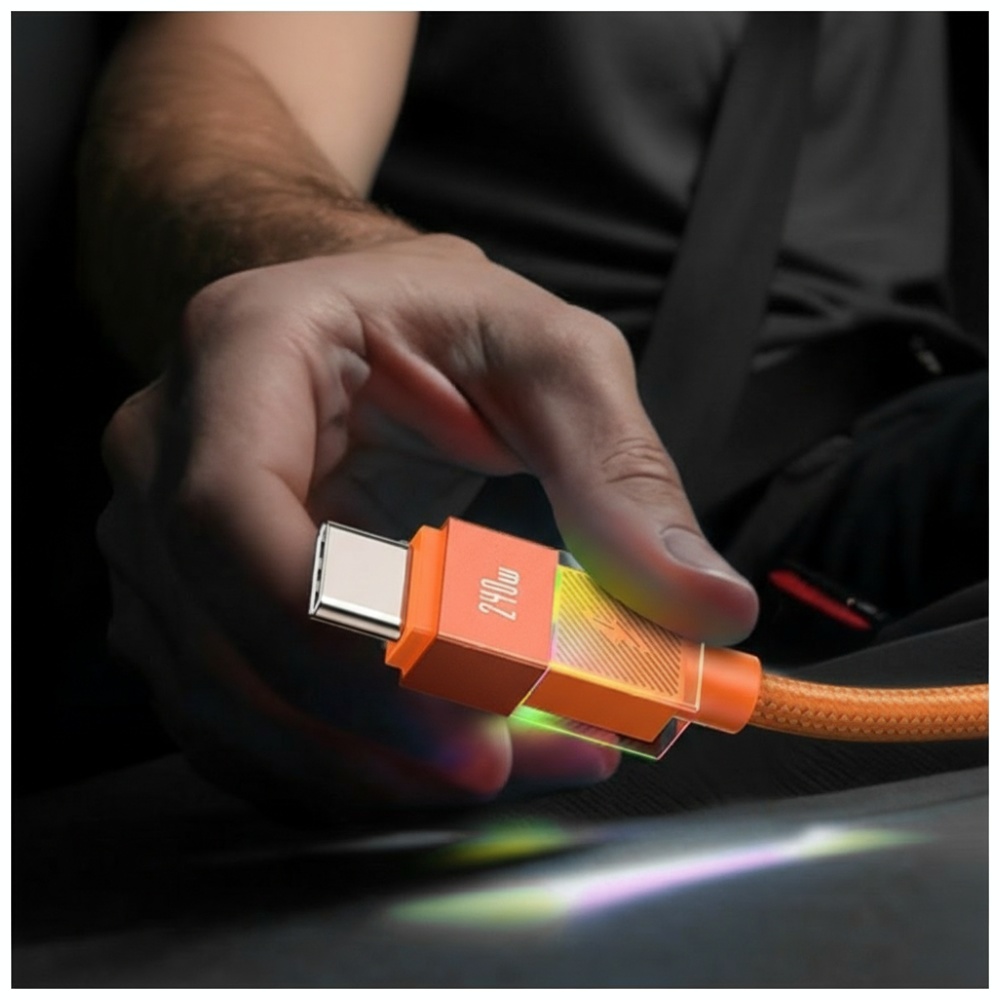 Kabelis USAMS U93 240W USB-C į USB-C 1.2m oranžinės spalvos aprašymas - Prekės nuotrauka