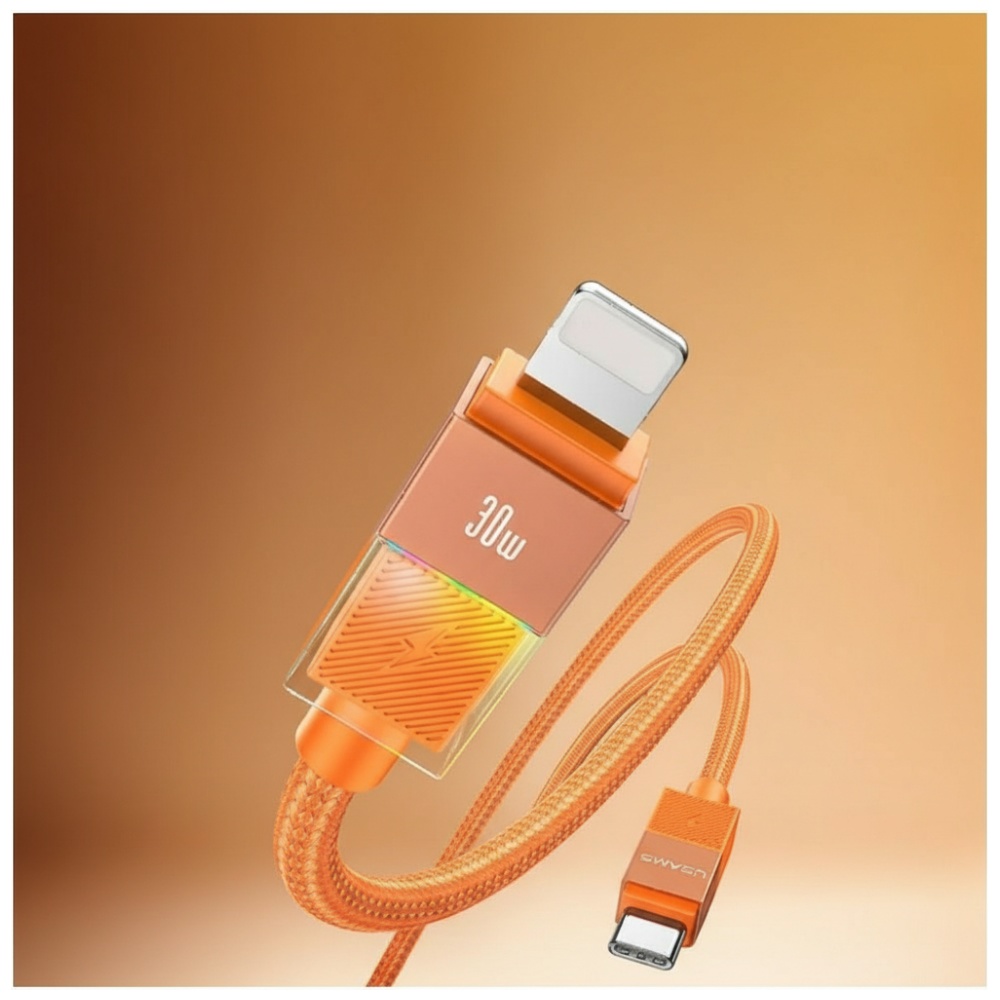 Kabelis USAMS U93 30W USB-C į Lightning 1.2m oranžinės spalvos aprašymas - Prekės nuotrauka
