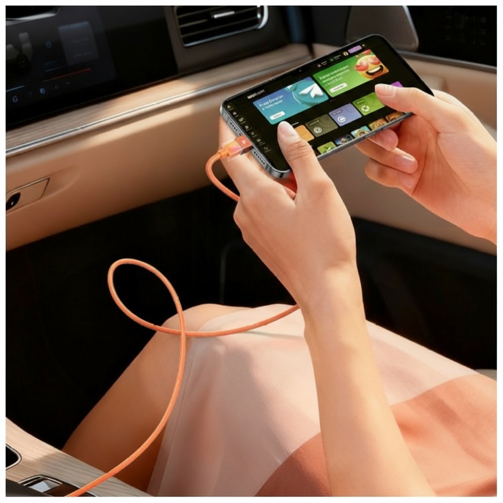 Kabelis USAMS U93 30W USB-C į Lightning 1.2m oranžinės spalvos aprašymas - Prekės nuotrauka