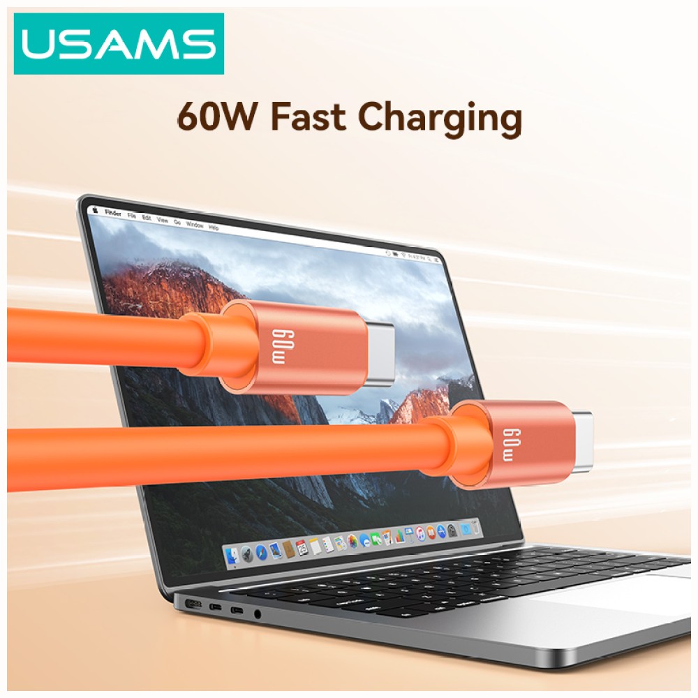 Kabelis USAMS U97 60W USB-C į USB-C su dirželiu 30cm tamsiai pilkas aprašymas - Prekės nuotrauka