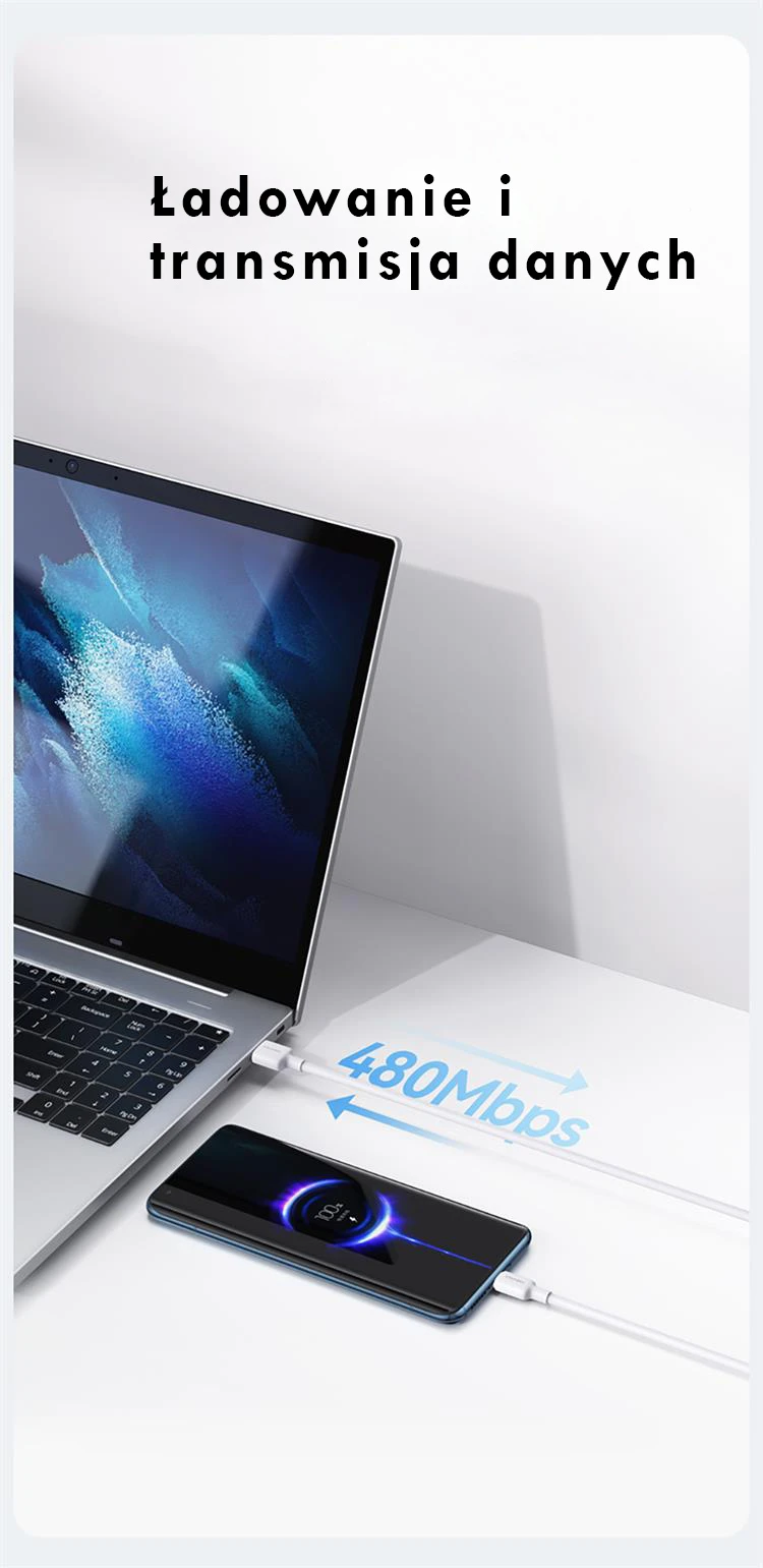 Kabelis USAMS US-SJ603 U84 3A USB-C į USB-A 3m baltos spalvos aprašymas - Prekės nuotrauka Kabelis USAMS US-SJ603 U84 3A USB-C į USB-A 3m baltos spalvos aprašymas - Prekės nuotrauka