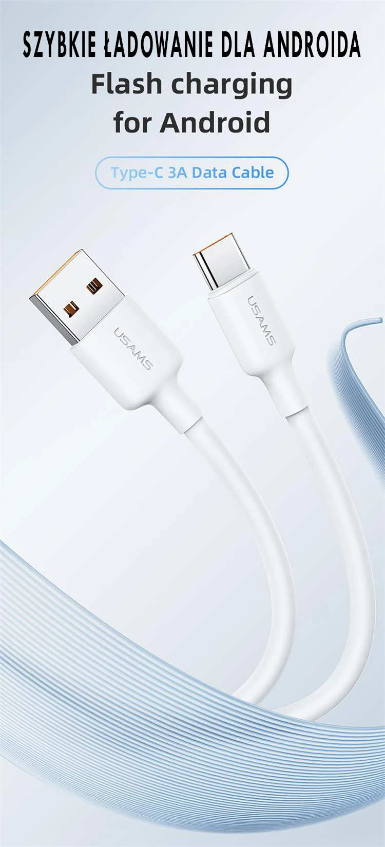 Kabelis USAMS US-SJ603 U84 3A USB-C į USB-A 3m baltos spalvos aprašymas - Prekės nuotrauka Kabelis USAMS US-SJ603 U84 3A USB-C į USB-A 3m baltos spalvos aprašymas - Prekės nuotrauka