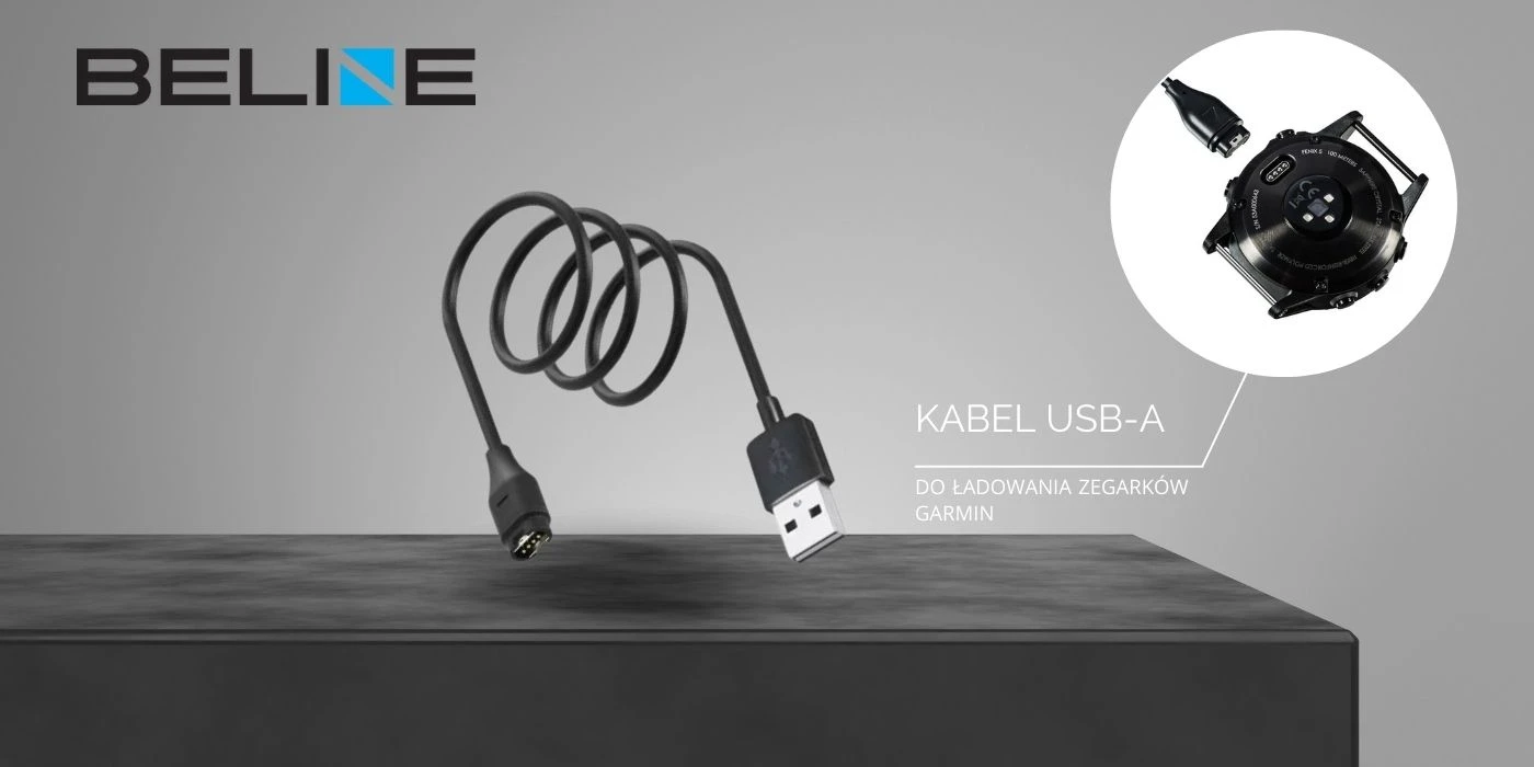 Kabelis USB-A Beline laikrodžio įkrovimui Garmin 1m juodos spalvos aprašymas - Prekės nuotrauka Kabelis USB-A Beline laikrodžio įkrovimui Garmin 1m juodos spalvos aprašymas - Prekės nuotrauka