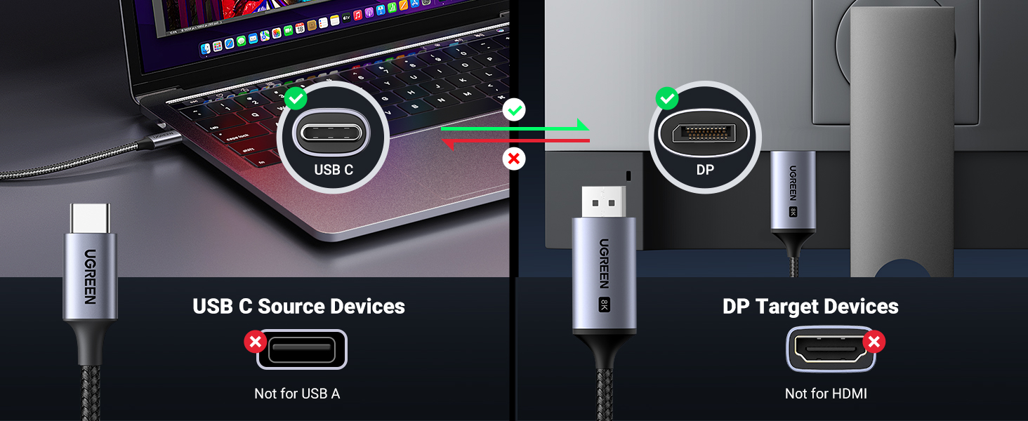 Kabelis USB C kištukas – DisplayPort kištukas 8K 60Hz 3m, juodas CM556 UGREEN aprašymas - Prekės nuotrauka