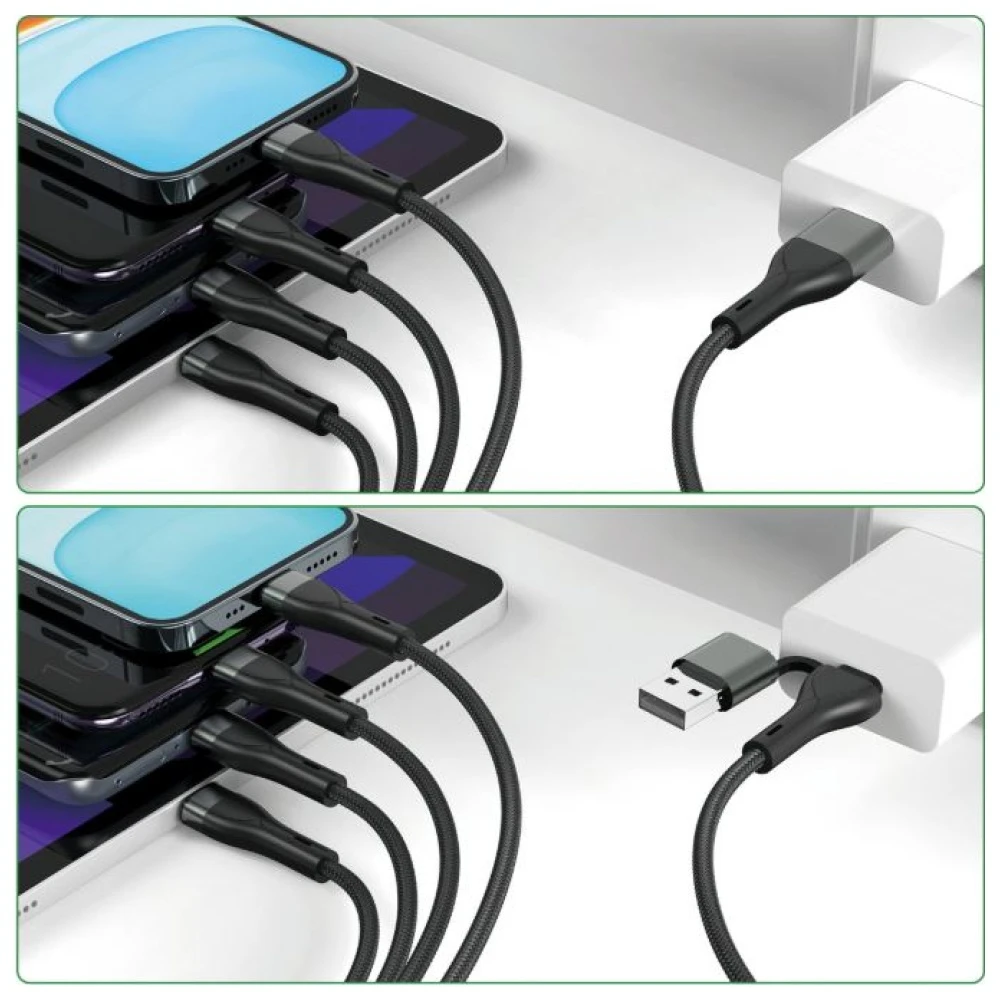 Kabelis USB-C/USB-A 4smarts 4in1 1.2m juodos spalvos aprašymas - Prekės nuotrauka Kabelis USB-C/USB-A 4smarts 4in1 1.2m juodos spalvos aprašymas - Prekės nuotrauka