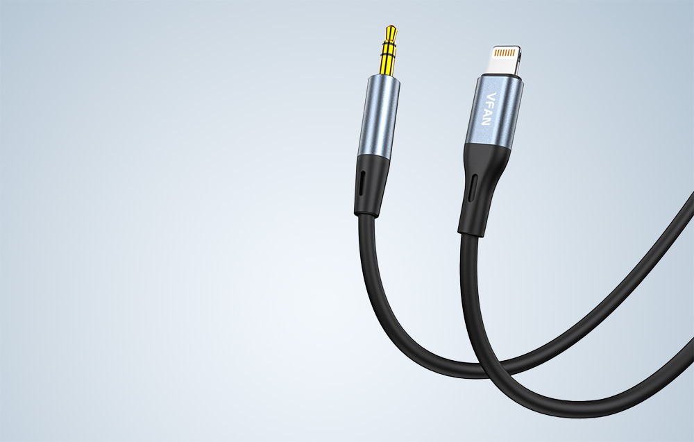 Vipfan Kabelis VFAN L05 Lightning į 3,5 mm mini jack AUX, 1 m pilkas aprašymas - Prekės nuotrauka