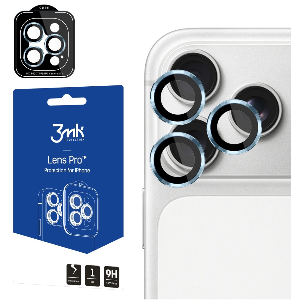 Kameros objektyvo apsauga 3MK Lens Protection Pro, skirta iPhone 17 Pro / 17 Pro Max, mėlyna aprašymas - Prekės nuotrauka