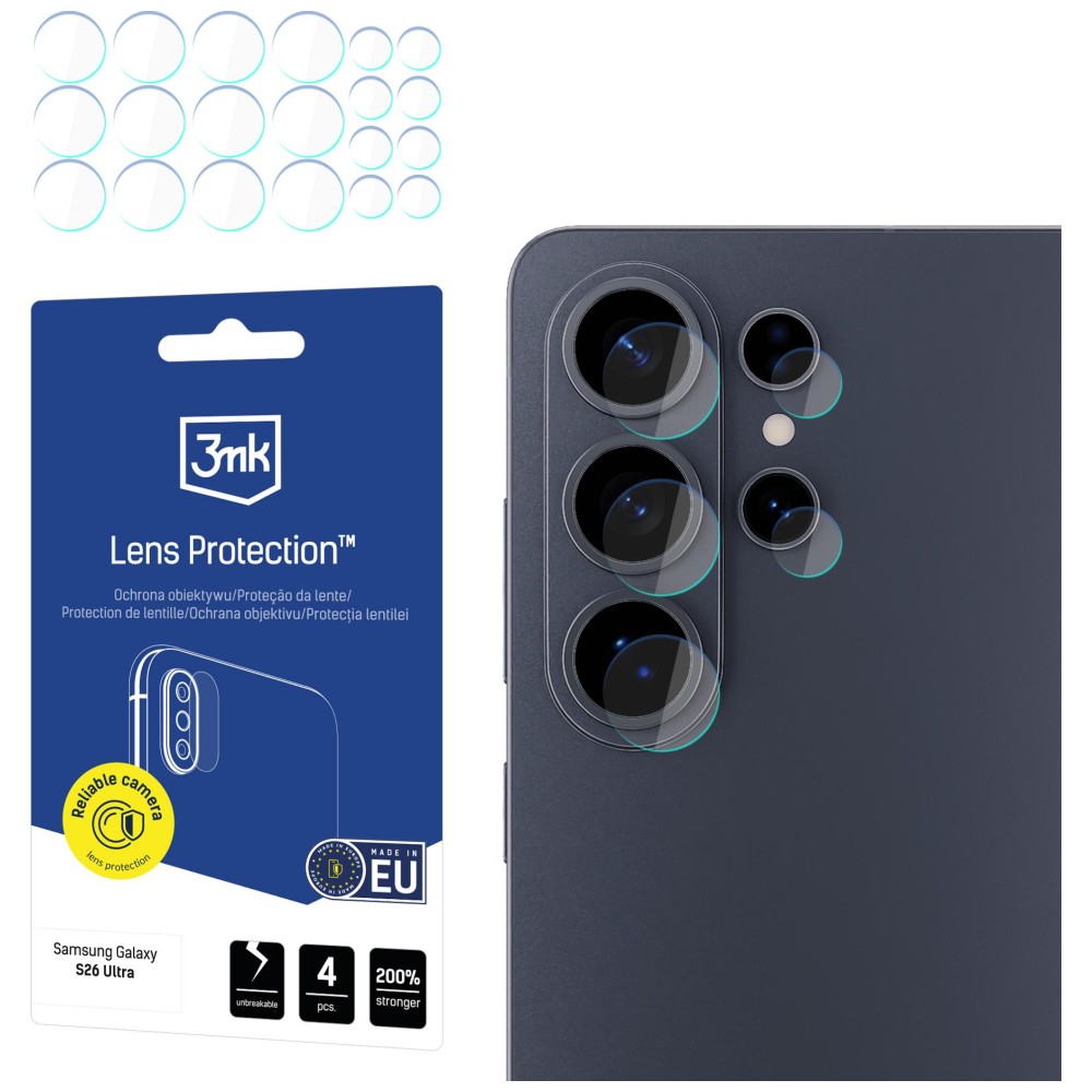 Kameros objektyvo apsauga 3MK Lens Protection skirta Samsung Galaxy S26 Ultra 4 vnt. aprašymas - Prekės nuotrauka