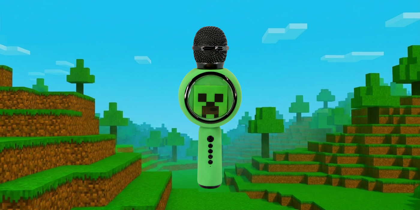Karaoke mikrofonas su LED apšvietimu ir belaidžiu garsiakalbiu OTL Minecraft Creeper aprašymas - Prekės nuotrauka