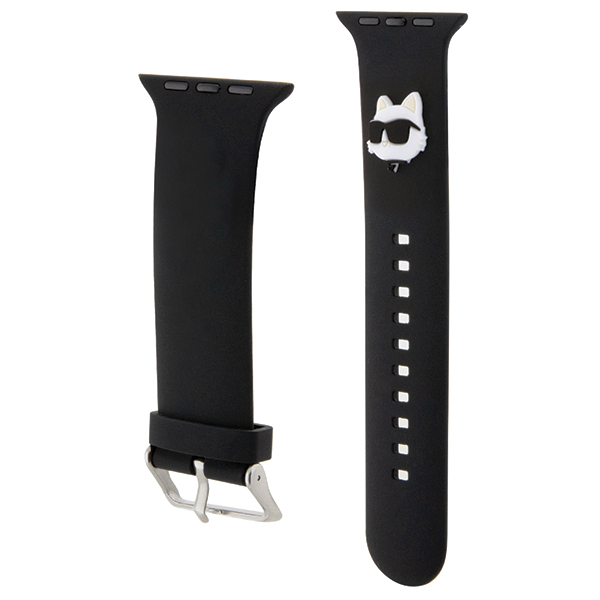 Karl Lagerfeld apyrankė KLAWLSLCNK Apple Watch 42/44/45/49mm juodos spalvos apyrankė 3D Rubber Choupette Head aprašymas - Prekės nuotrauka