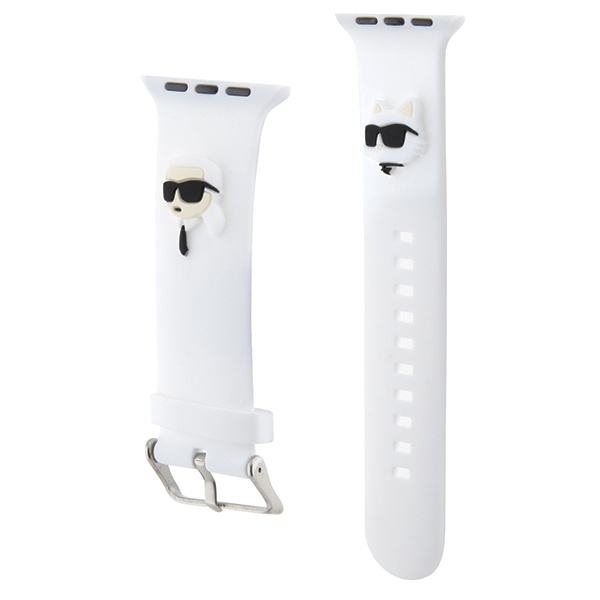 Karl Lagerfeld apyrankė KLAWLSLKCNH Apple Watch 42/44/45/49mm baltos spalvos apyrankė 3D Rubber Karl&Choupette aprašymas - Prekės nuotrauka