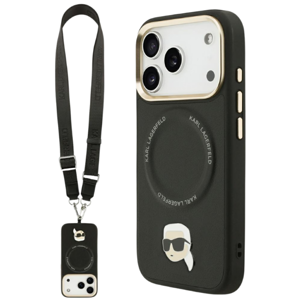Karl Lagerfeld Big Strap Karl Metal Logo MagSafe dėklas skirtas Apple iPhone 17 Pro Juodas aprašymas - Prekės nuotrauka