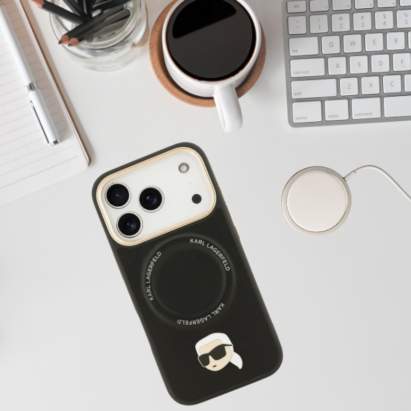 Karl Lagerfeld Big Strap Karl Metal Logo MagSafe dėklas skirtas Apple iPhone 17 Pro Juodas aprašymas - Prekės nuotrauka