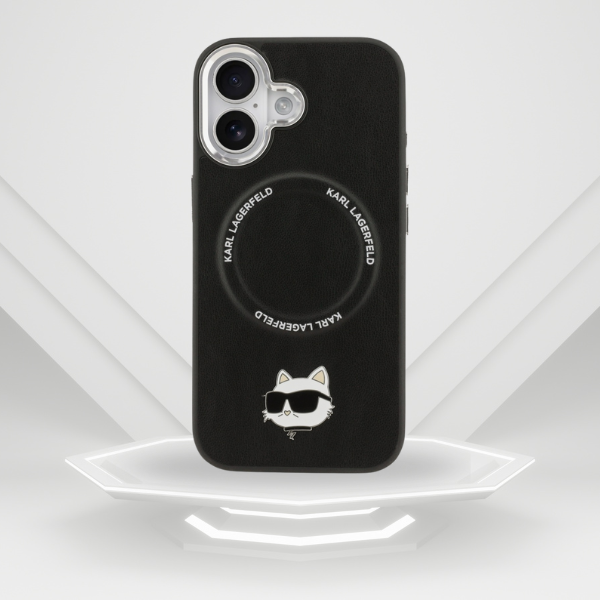Karl Lagerfeld Choupette Pin MagSafe dėklas iPhone 17 telefonui, juodas aprašymas - Prekės nuotrauka