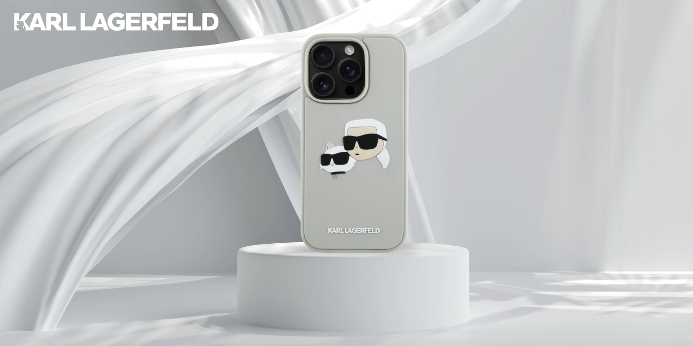 Dėklas Karl Lagerfeld HC 3D Rubber Double Heads Apple iPhone 16 Pro Max smėlio spalva aprašymas - Prekės nuotrauka