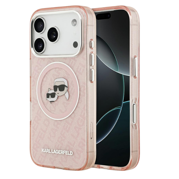 Karl Lagerfeld IML Glitter Karl & Choupette Heads Logo MagSafe dėklas Apple iPhone 17 Pro rožinės spalvos aprašymas - Prekės nuotrauka Karl Lagerfeld IML Glitter Karl & Choupette Heads Logo MagSafe dėklas Apple iPhone 17 Pro rožinės spalvos aprašymas - Prekės nuotrauka