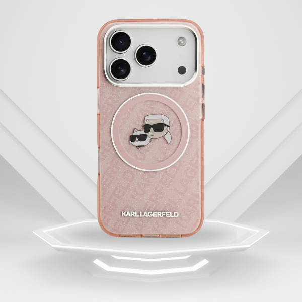 Karl Lagerfeld IML Glitter Karl & Choupette Heads Logo MagSafe dėklas Apple iPhone 17 Pro rožinės spalvos aprašymas - Prekės nuotrauka Karl Lagerfeld IML Glitter Karl & Choupette Heads Logo MagSafe dėklas Apple iPhone 17 Pro rožinės spalvos aprašymas - Prekės nuotrauka