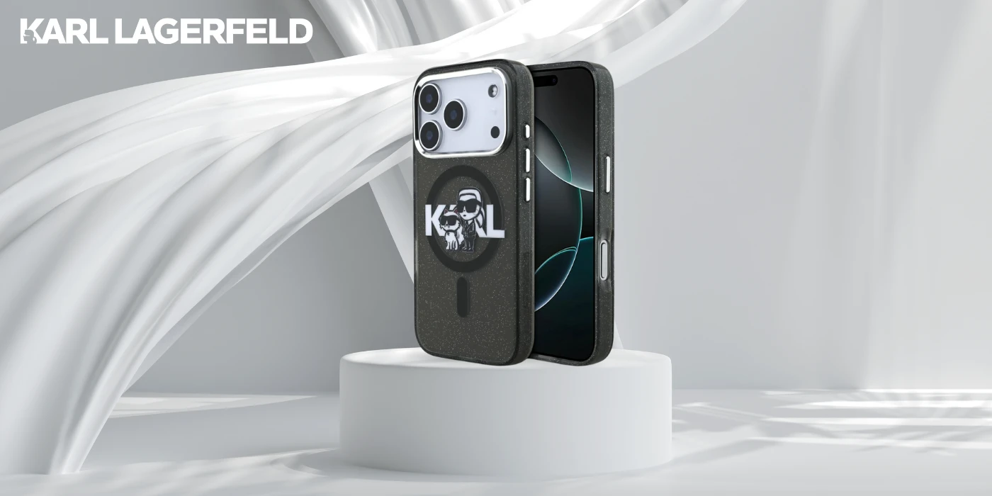 Karl Lagerfeld IML Glitter Karl & Choupette Sketch Logo MagSafe dėklas skirtas Apple iPhone 17 Pro Juodas aprašymas - Prekės nuotrauka