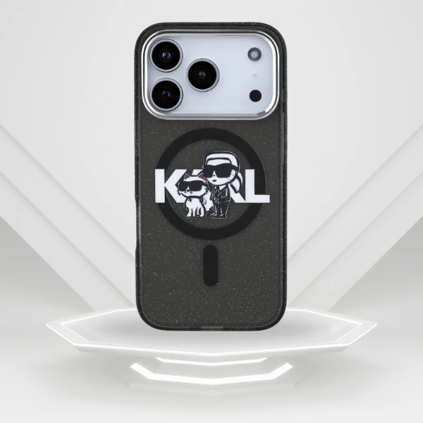 Karl Lagerfeld IML Glitter Karl & Choupette Sketch Logo MagSafe dėklas skirtas Apple iPhone 17 Pro Juodas aprašymas - Prekės nuotrauka