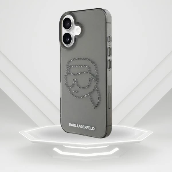 Karl Lagerfeld IML Rhinestones Karl Head Apple iPhone 16 dėklas telefonui juodos spalvos aprašymas - Prekės nuotrauka Karl Lagerfeld IML Rhinestones Karl Head Apple iPhone 16 dėklas telefonui juodos spalvos aprašymas - Prekės nuotrauka